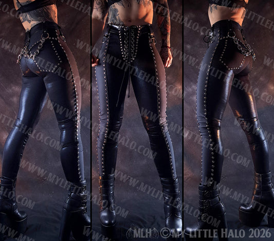 Black Mid Rise Skinny Rivet Pants #12