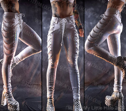 High Waisted Fishnet Panel & Chain Skinny Pants  #12