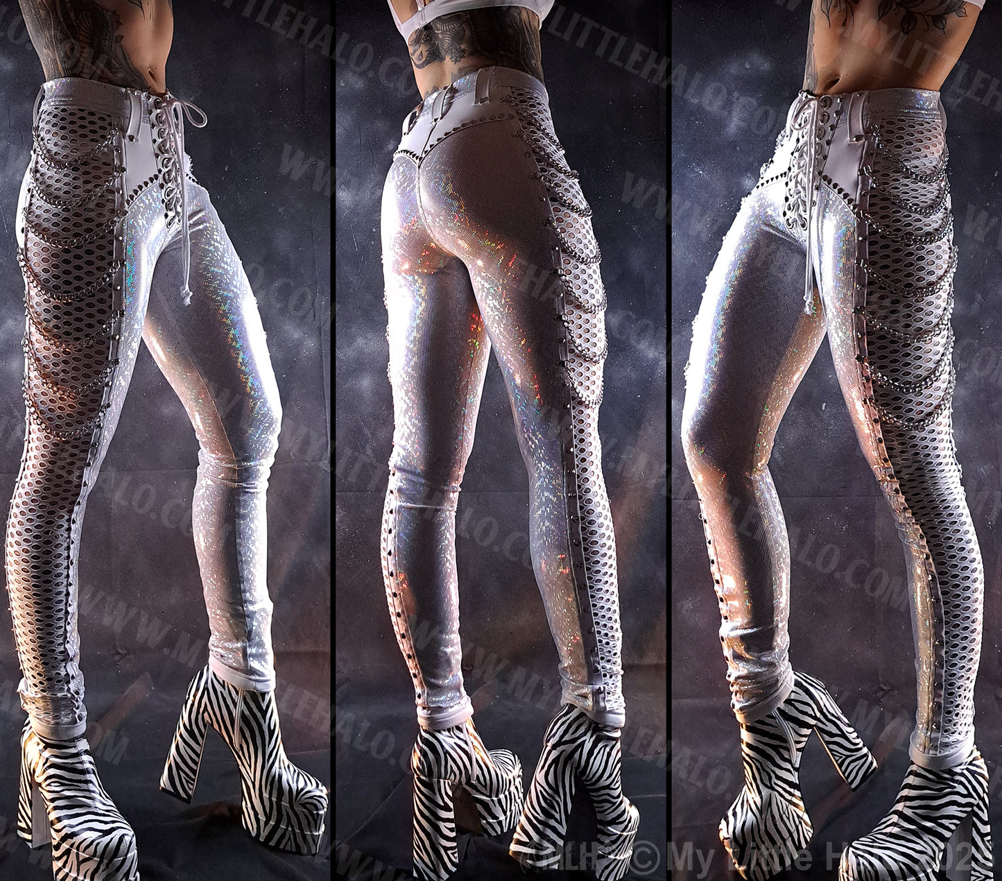 High Waisted Fishnet Panel & Chain Skinny Pants  #12