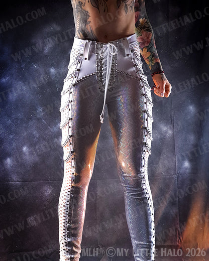 High Waisted Fishnet Panel & Chain Skinny Pants  #12