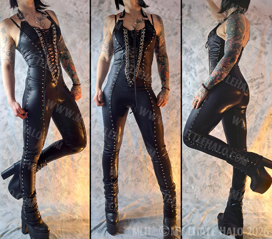 Matte & Metallic Black Halter-neck Catsuit #12