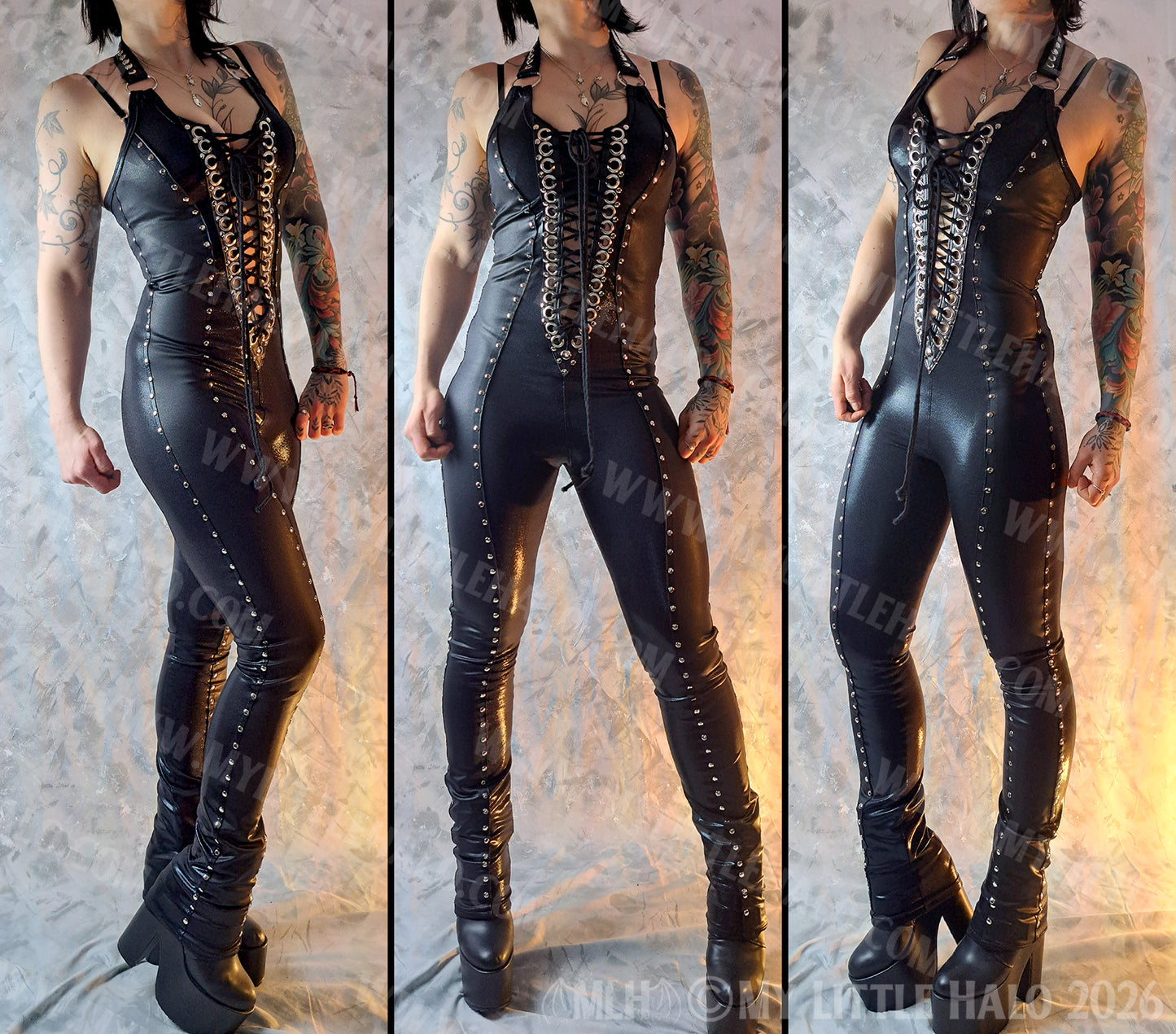 Matte & Metallic Black Halter-neck Catsuit #12