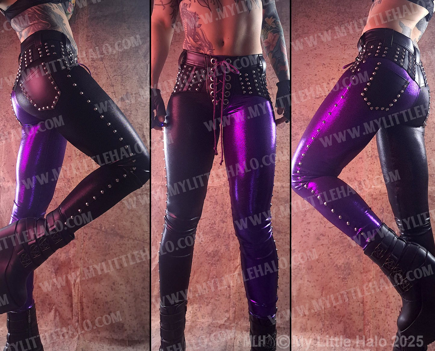 #12 PURPLE & BLACK RIVET SKINNIES