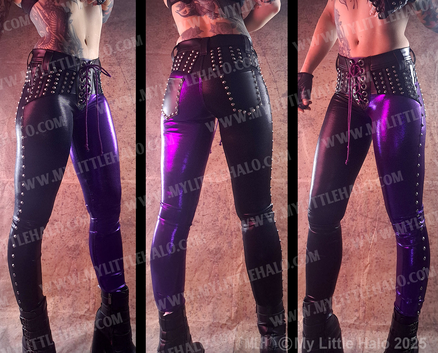 #12 PURPLE & BLACK RIVET SKINNIES