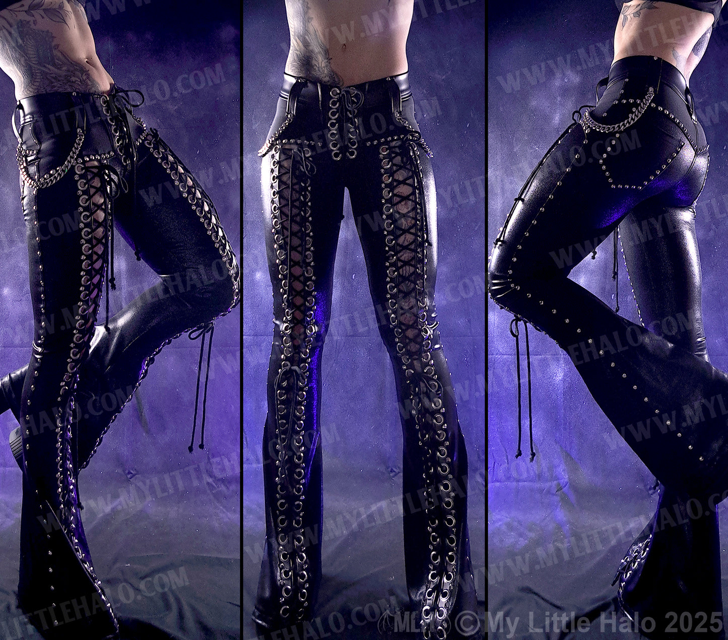 #12 Black Front Lace up Flare Pants