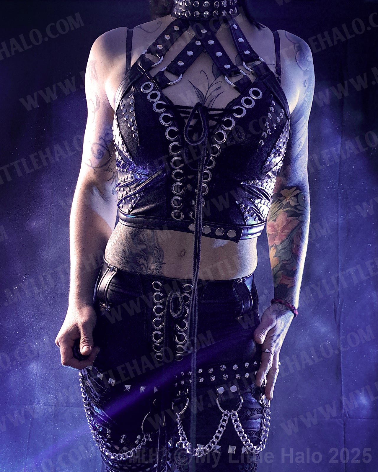 #13 Black Choker Strap Lace up Crop Top