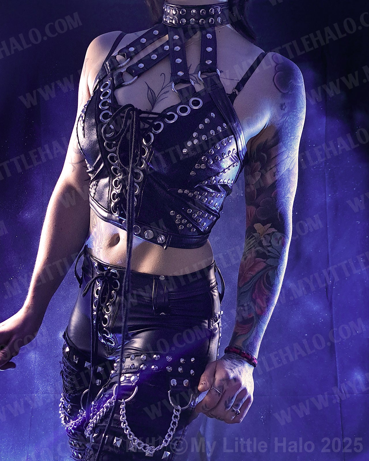 #13 Black Choker Strap Lace up Crop Top