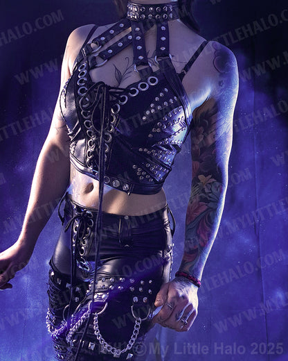 #13 Black Choker Strap Lace up Crop Top