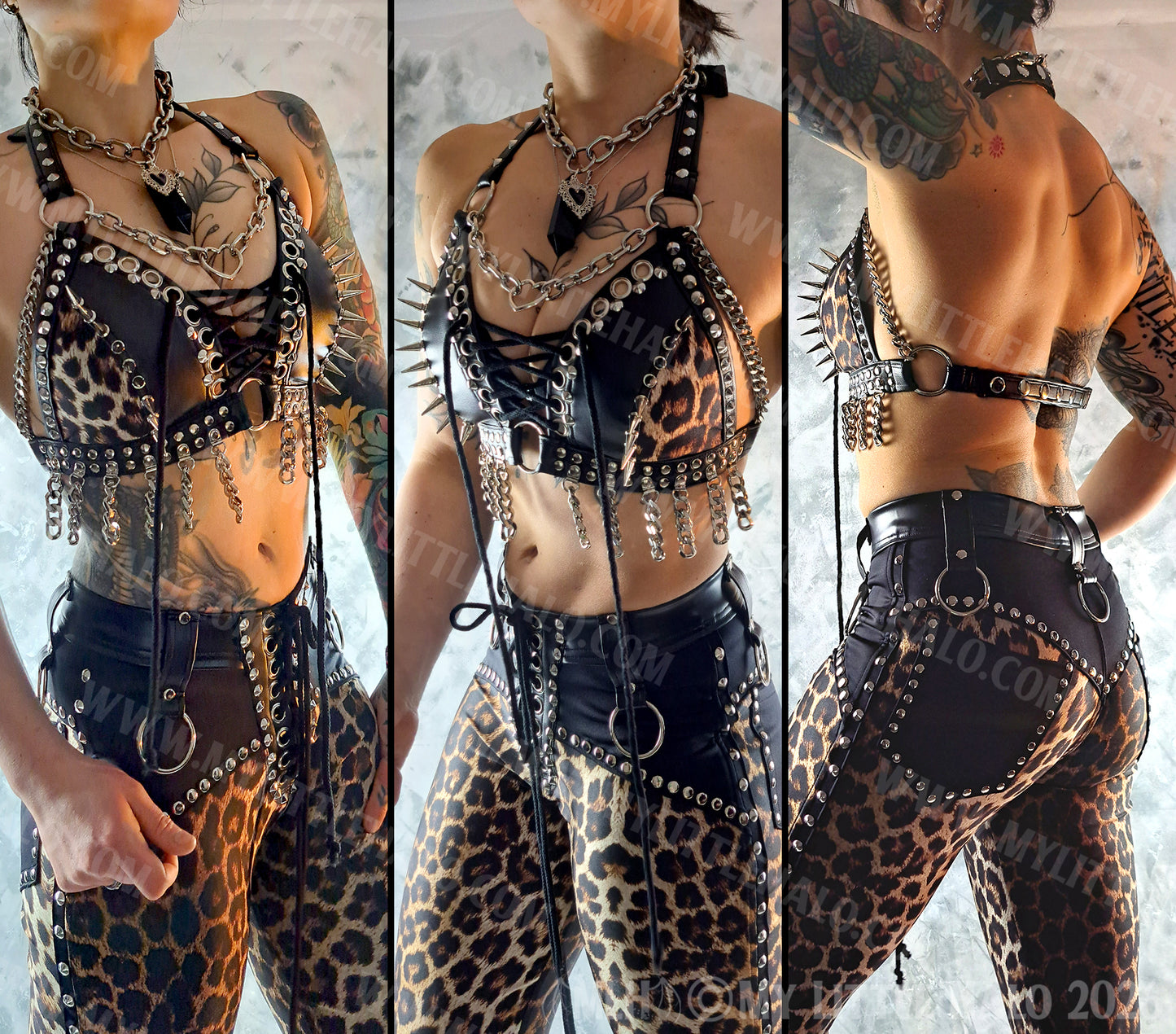 Leopard Print Chained & Spiked Bikini Top #13