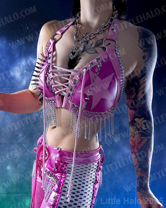 #13 Pink & Silver Chain Fringe Bikini Halter