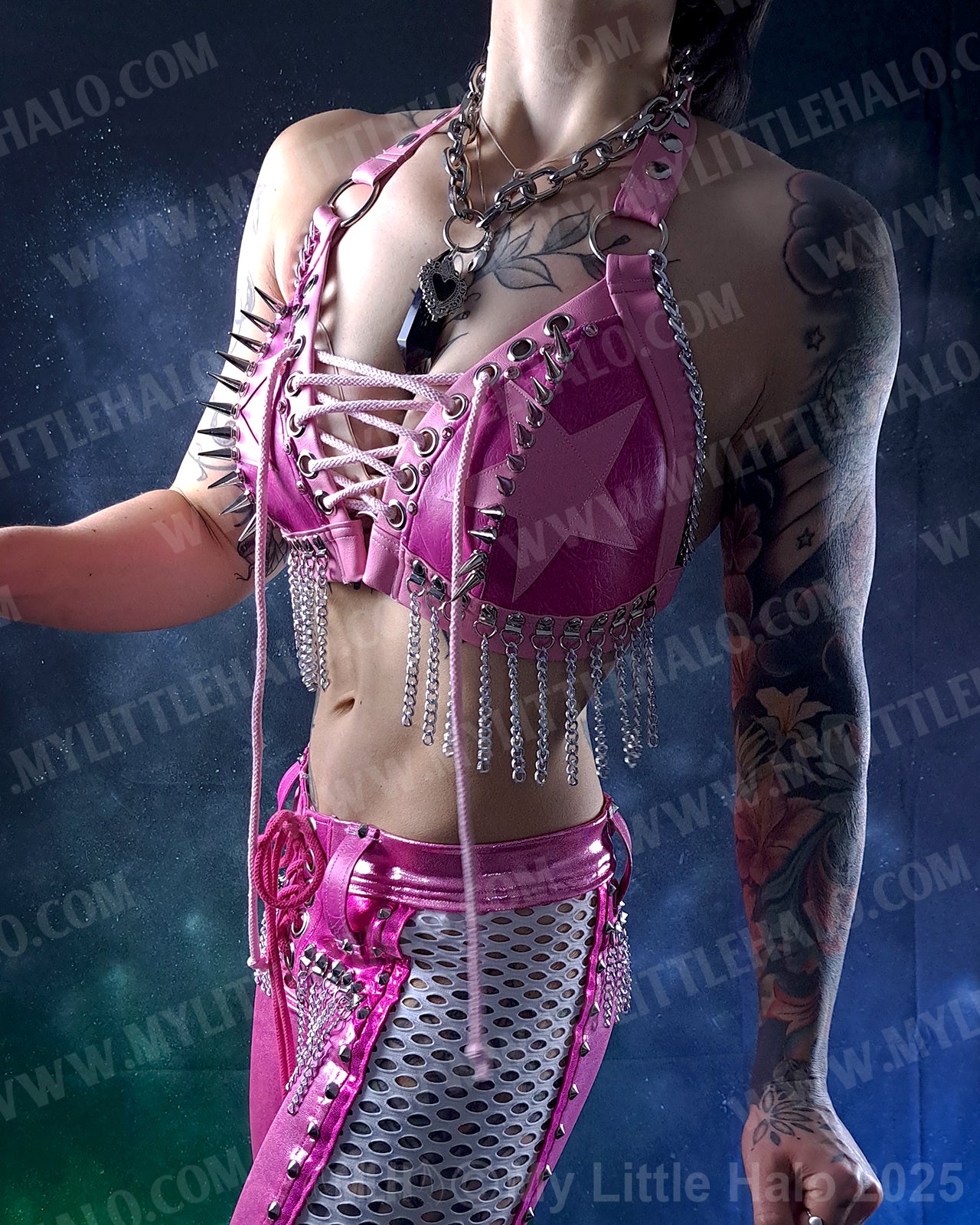 #13 Pink & Silver Chain Fringe Bikini Halter