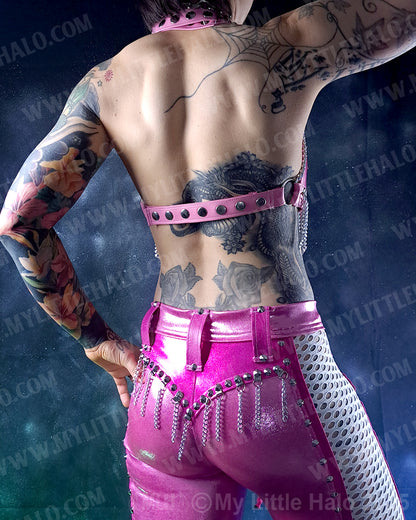 #13 Pink & Silver Chain Fringe Bikini Halter