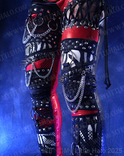 #13 Red, Black & Zebra Spiked Leggings