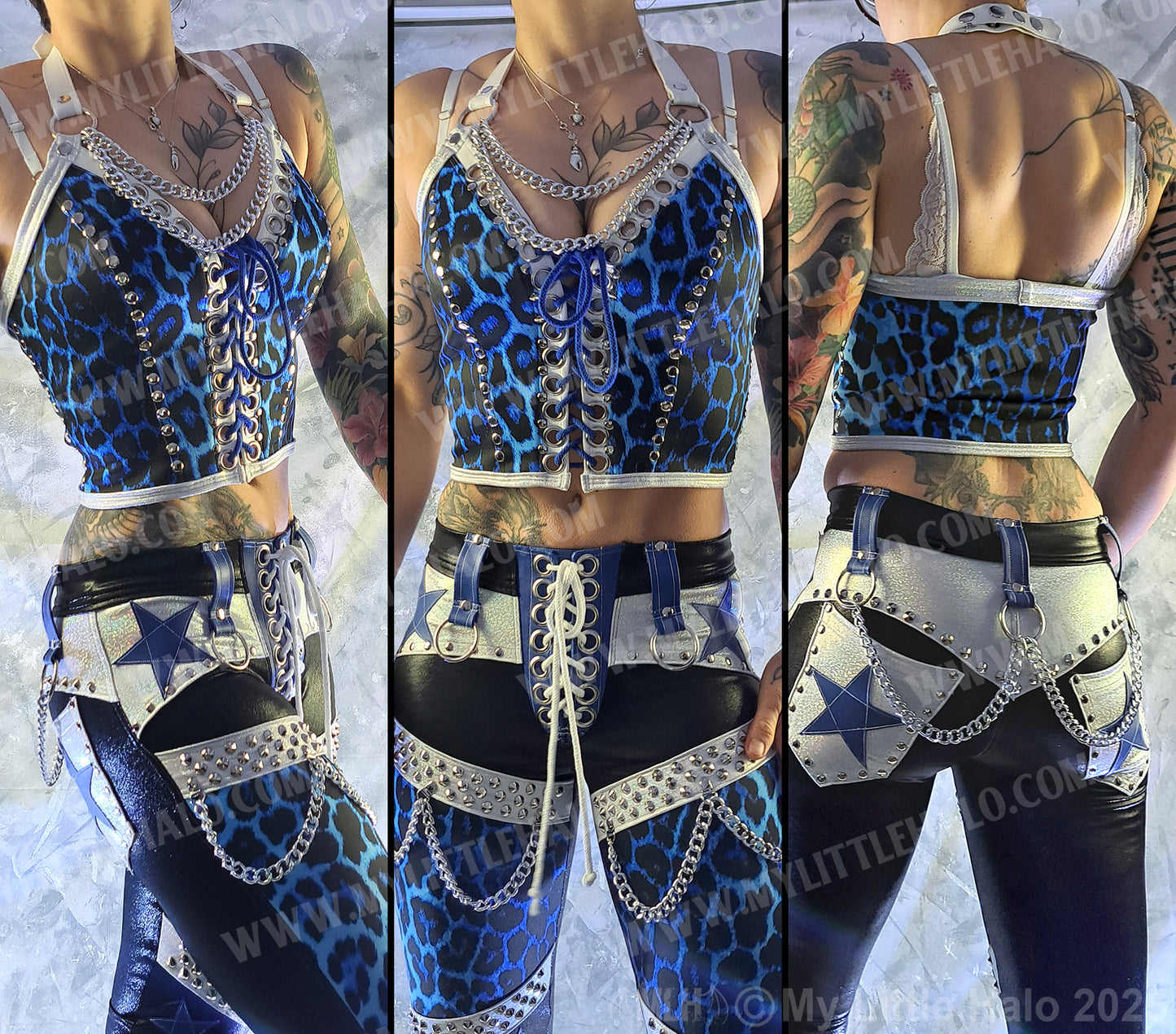 #13 White & Blue Leopard Print Stretch Bustier