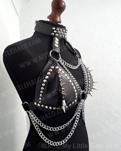 #13 Black Spikes & Chains Bikini Choker Halter