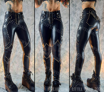 Mid Rise Wet Look & Star Skinny Pants #13