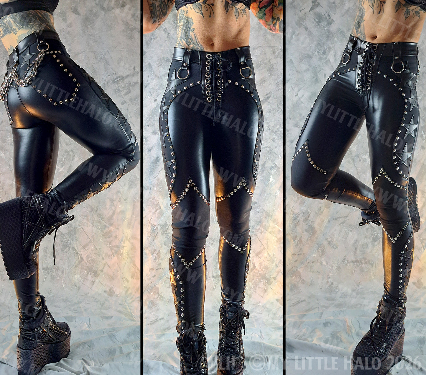Mid Rise Wet Look & Star Skinny Pants #13