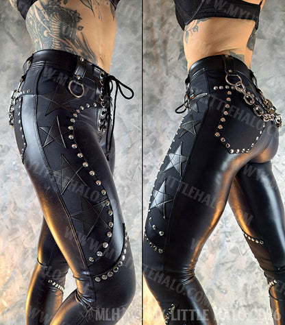 Mid Rise Wet Look & Star Skinny Pants #13