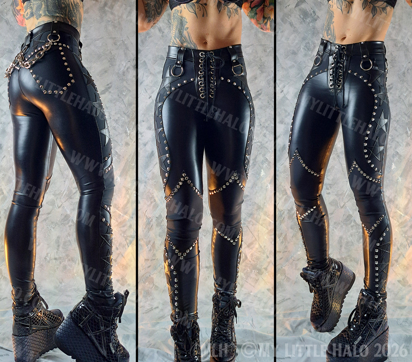 Mid Rise Wet Look & Star Skinny Pants #13