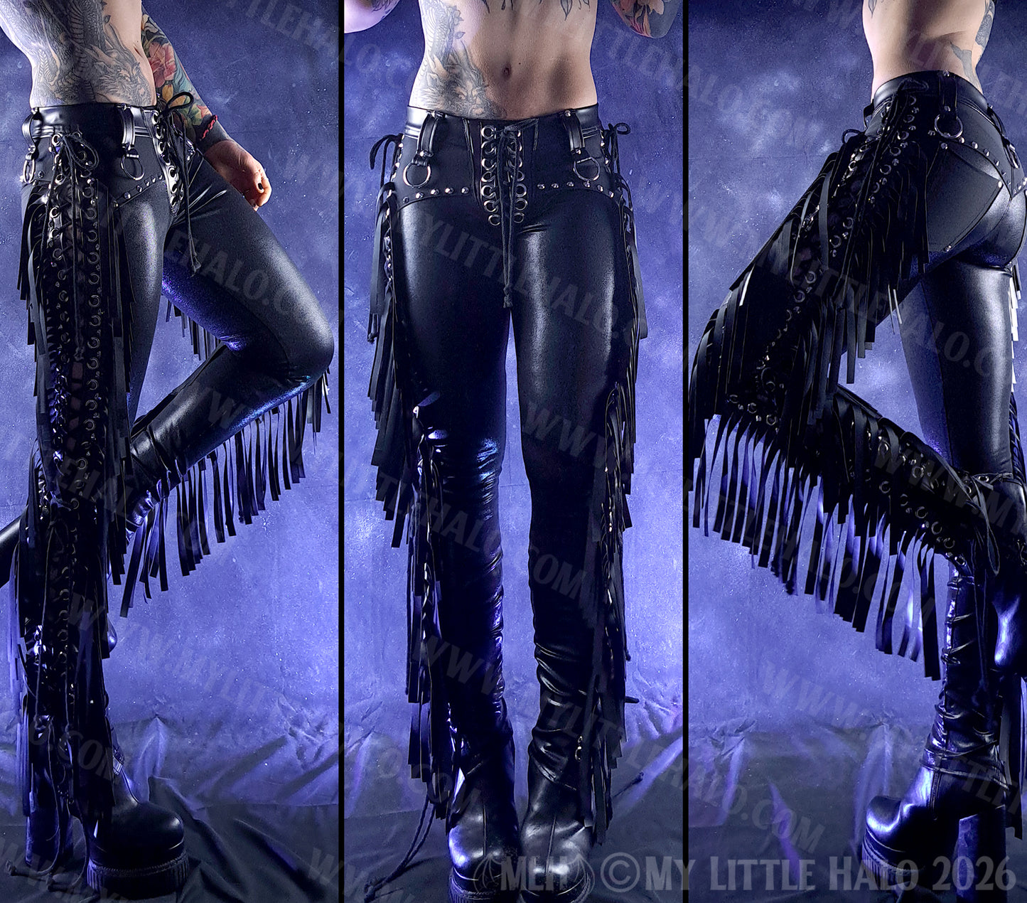 Black Fringed Side Lace up Gothic Skinny Pants #14