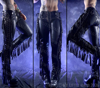 Black Fringed Side Lace up Gothic Skinny Pants #14