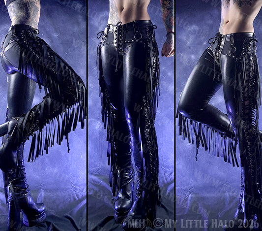 Black Fringed Side Lace up Gothic Skinny Pants #14