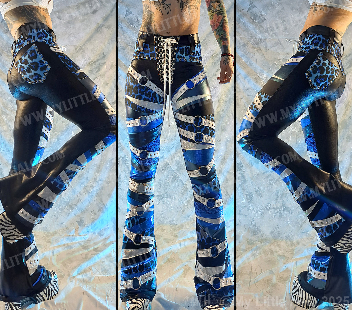 #14 Black, White & Blue Leopard Print Ring-strap Flares