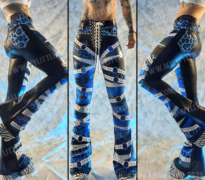 #14 Black, White & Blue Leopard Print Ring-strap Flares