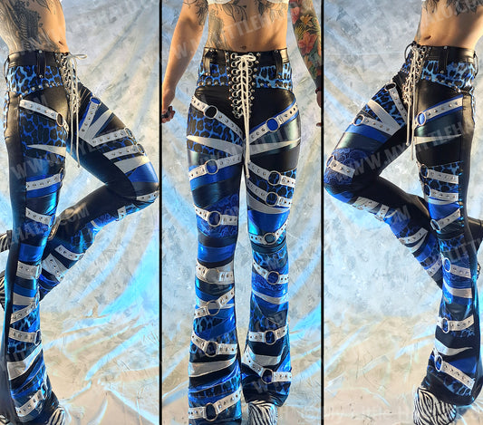 #14 Black, White & Blue Leopard Print Ring-strap Flares