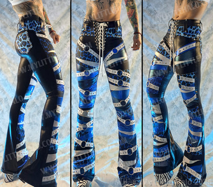 #14 Black, White & Blue Leopard Print Ring-strap Flares