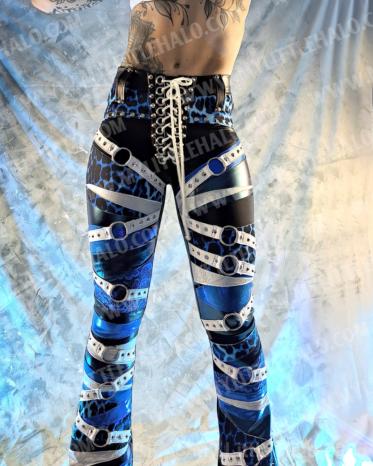 #14 Black, White & Blue Leopard Print Ring-strap Flares