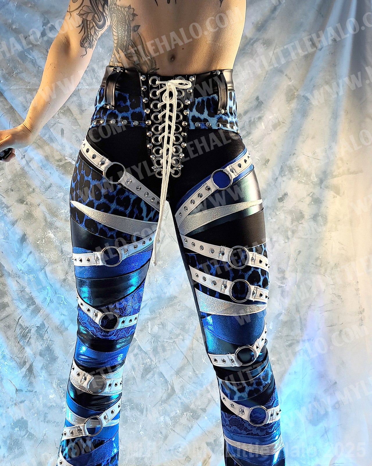 #14 Black, White & Blue Leopard Print Ring-strap Flares