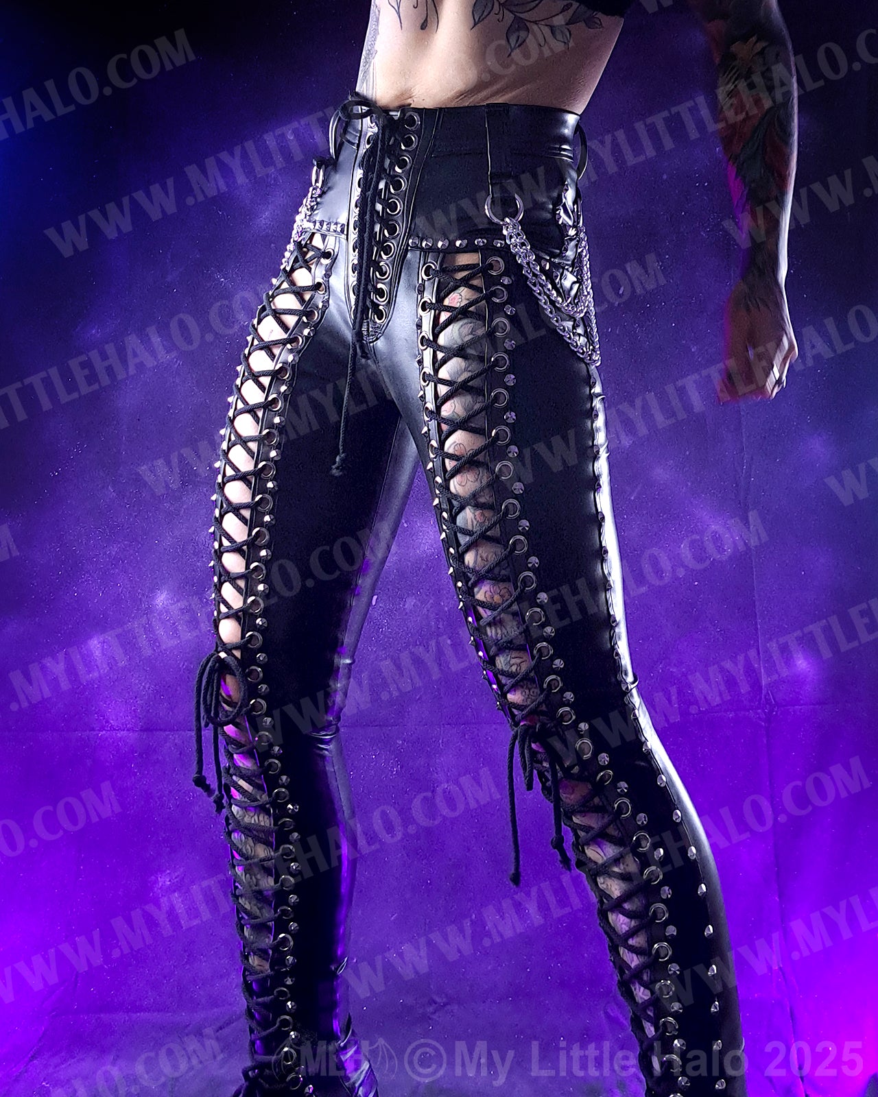 #14 High Waisted Black Wet Look Lace up Pants
