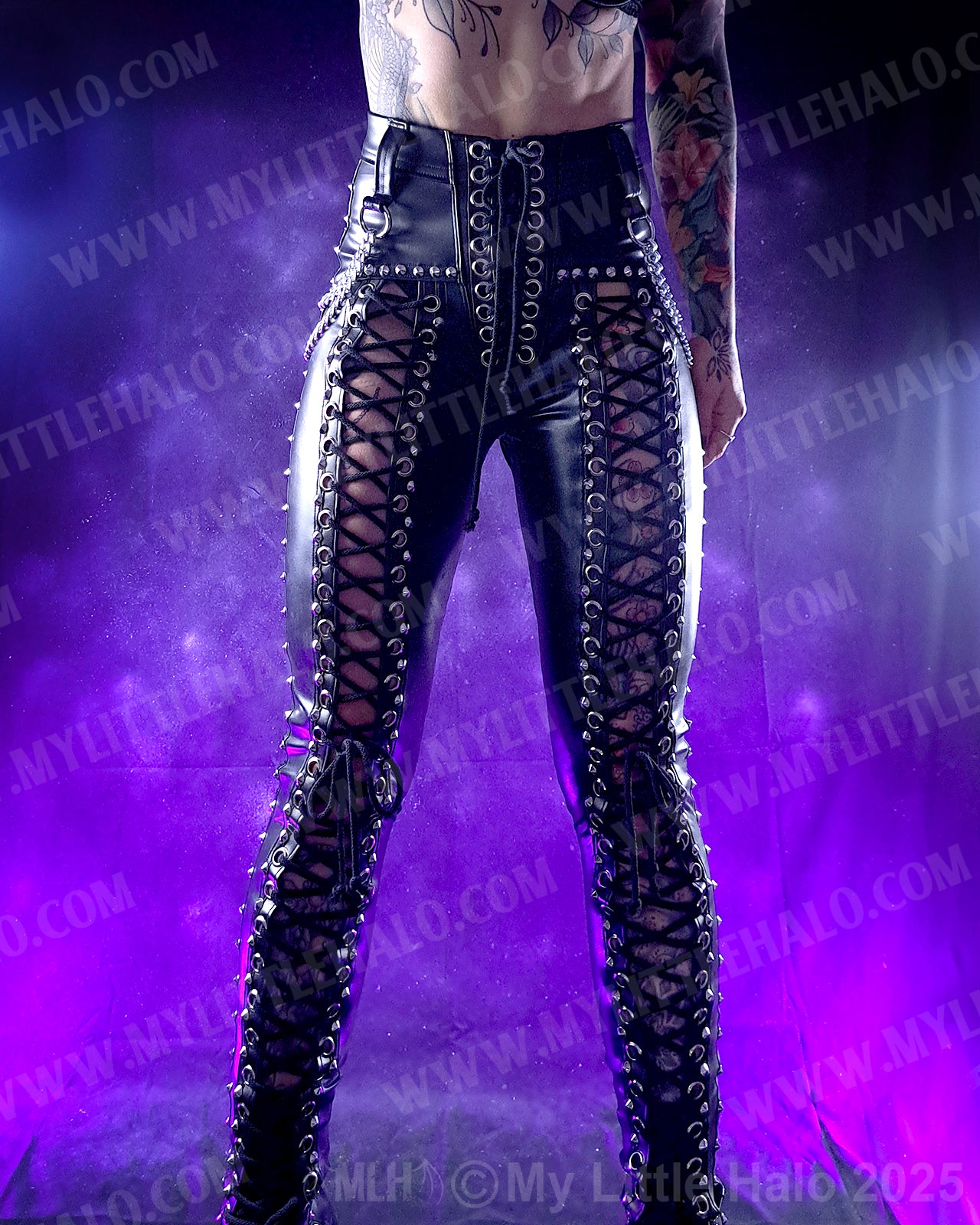 #14 High Waisted Black Wet Look Lace up Pants