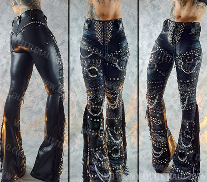 Mid Rise Glam/Metal Black Holographic Fringe Flares #14