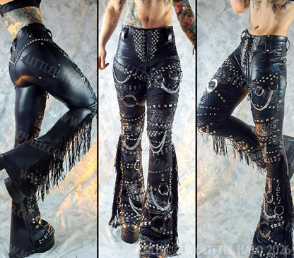 Mid Rise Glam/Metal Black Holographic Fringe Flares #14