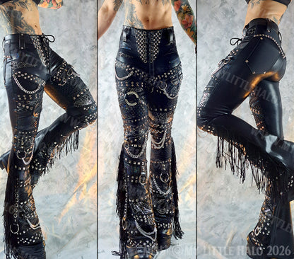 Mid Rise Glam/Metal Black Holographic Fringe Flares #14