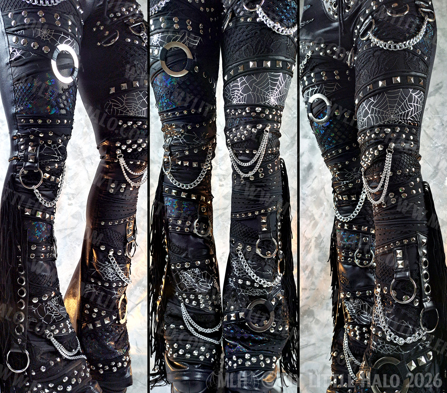 Mid Rise Glam/Metal Black Holographic Fringe Flares #14