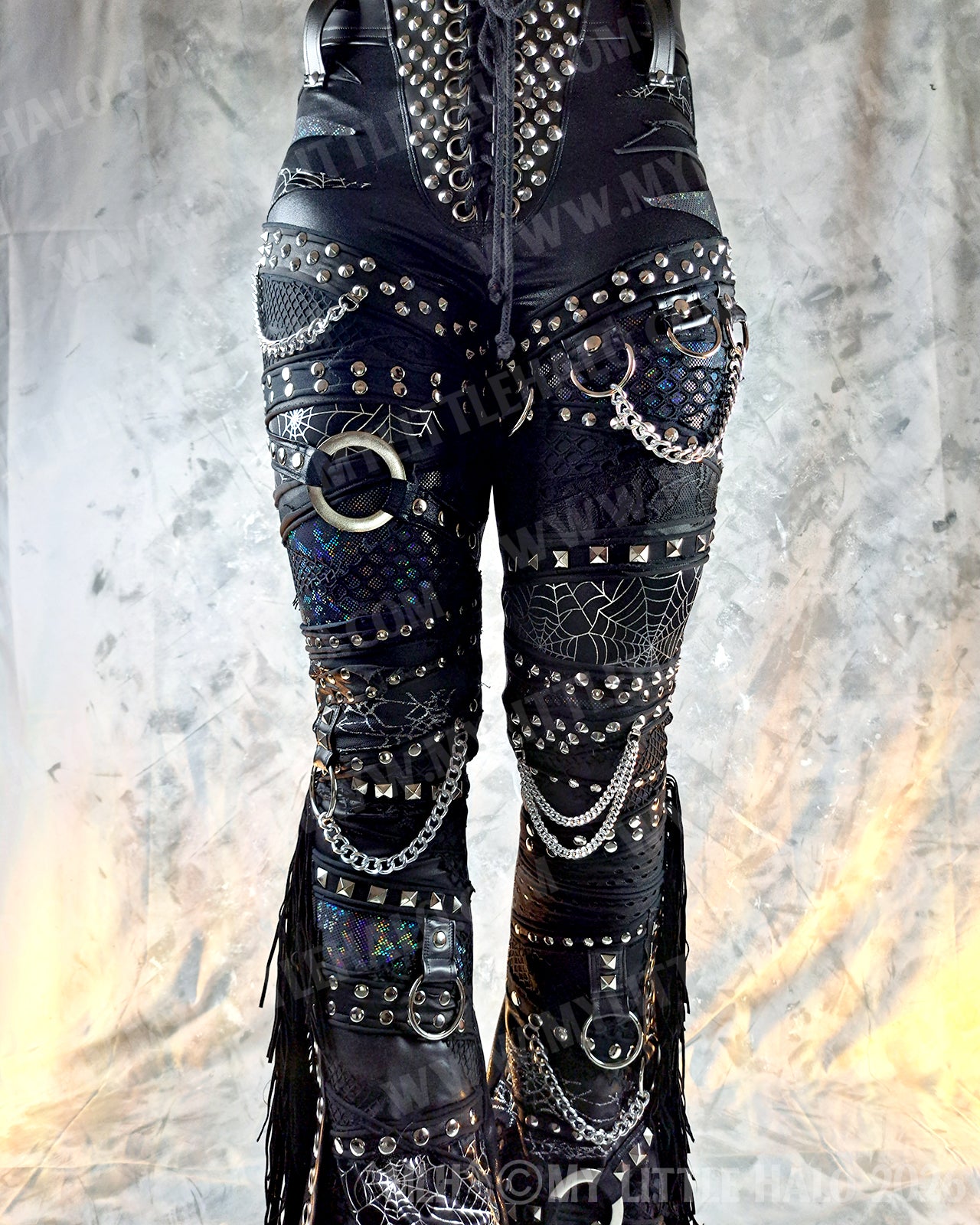 Mid Rise Glam/Metal Black Holographic Fringe Flares #14