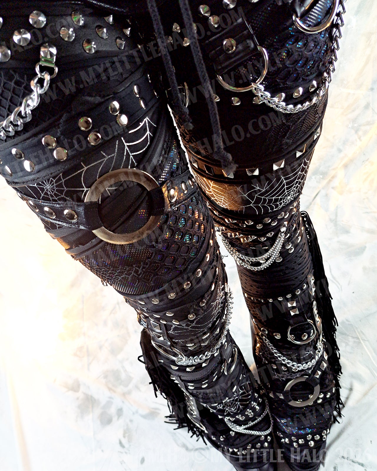 Mid Rise Glam/Metal Black Holographic Fringe Flares #14