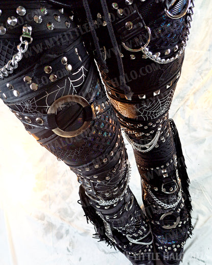 Mid Rise Glam/Metal Black Holographic Fringe Flares #14