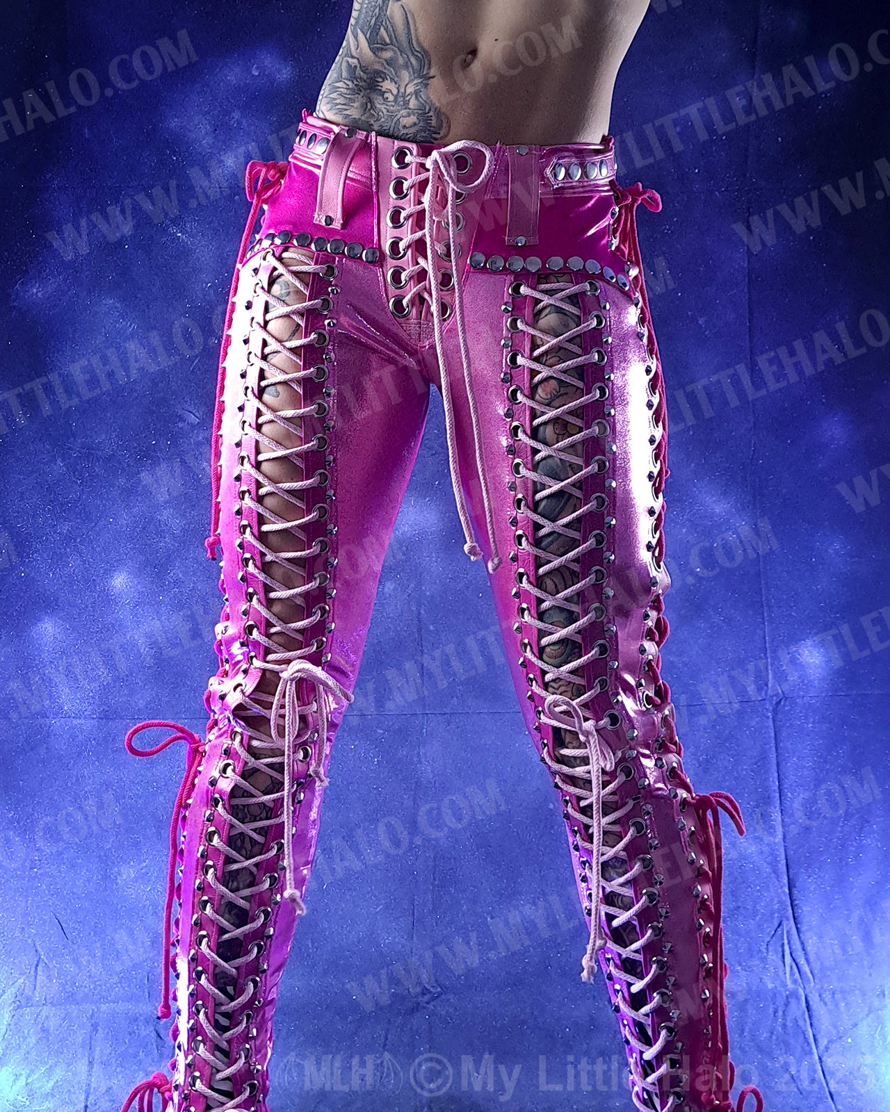 #14 Pink & Silver Double Lace up Skinny Pants