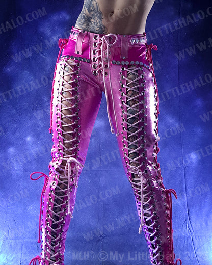 #14 Pink & Silver Double Lace up Skinny Pants