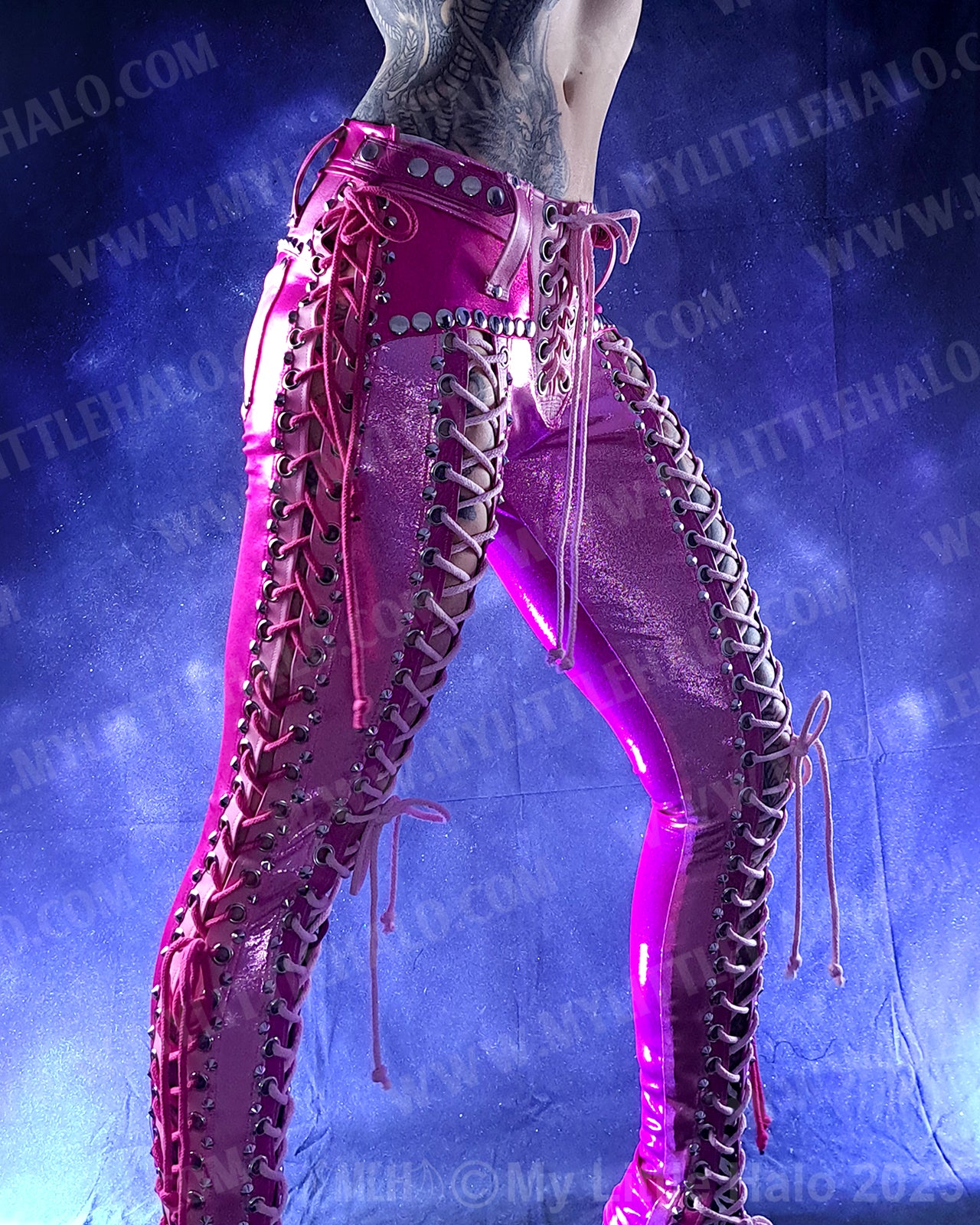 #14 Pink & Silver Double Lace up Skinny Pants