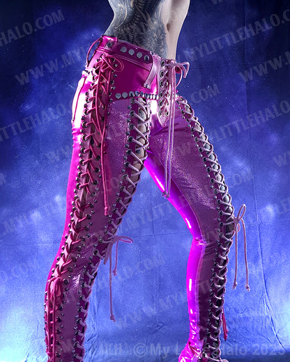 #14 Pink & Silver Double Lace up Skinny Pants