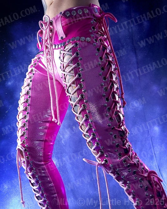 #14 Pink & Silver Double Lace up Skinny Pants