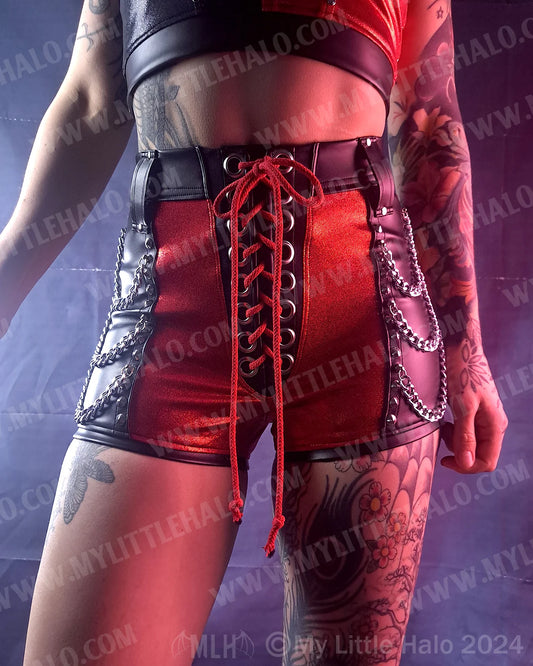 #14 Red & Black Triple Tier Chain Shorts (06-24-11-1-14)