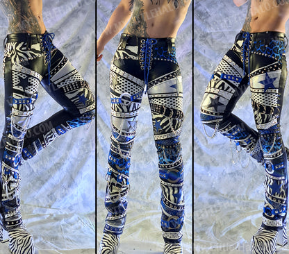 #15 Blue Leopard & Zebra Print Glam Rock Star Pants