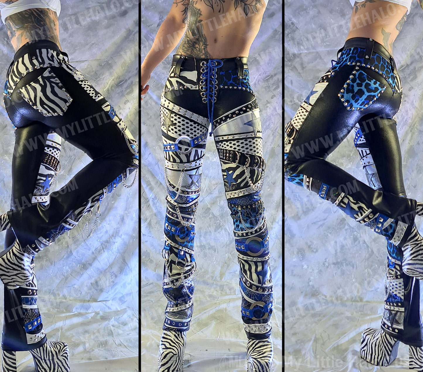 #15 Blue Leopard & Zebra Print Glam Rock Star Pants