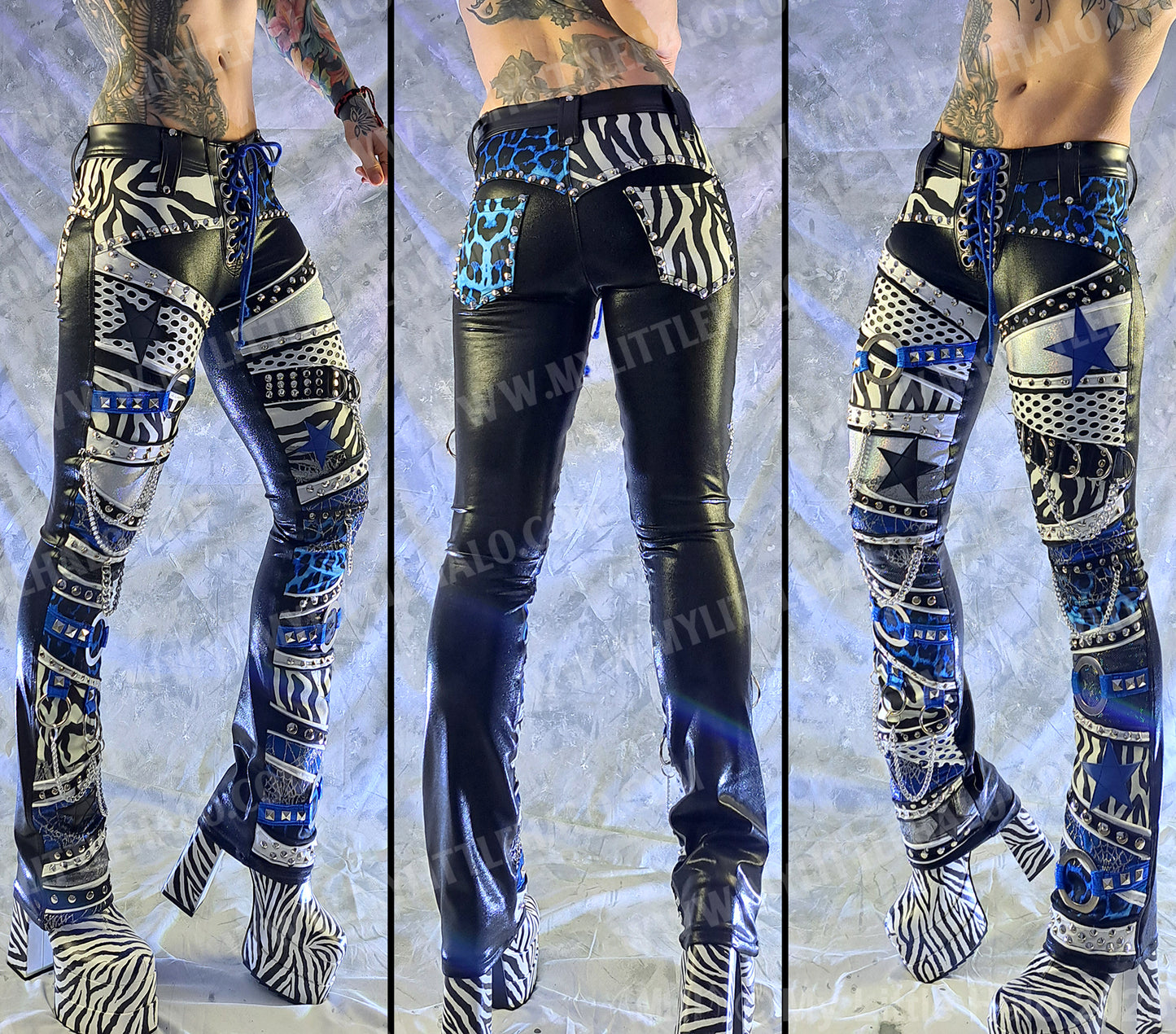#15 Blue Leopard & Zebra Print Glam Rock Star Pants